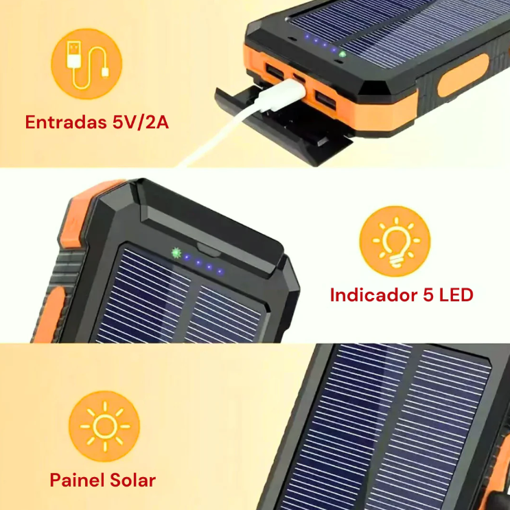 PowerBank Solar para Acampamento ao Ar Livre com Bússola e Lanterna